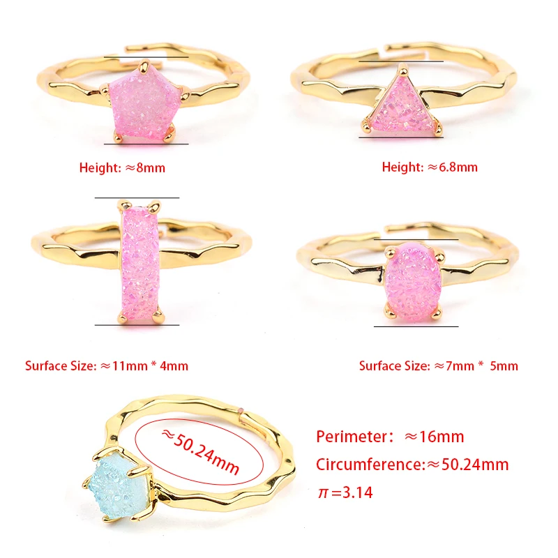 Женское золотое кольцо BELLA. TIME розовое Мятное черное Радужное белое Drusy цвета