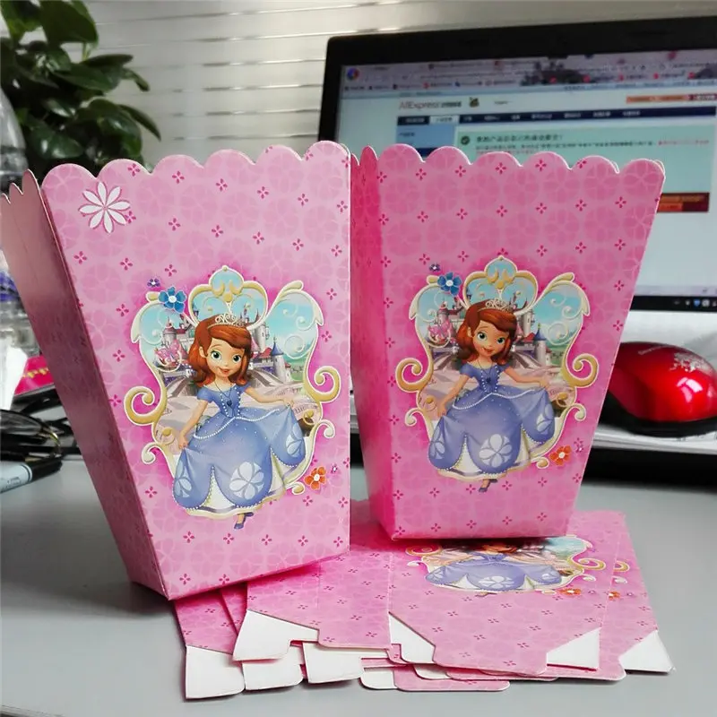 Popcorn box Вечерние принадлежности принцессы Софии Platesta bleware для детского душа, вечерние салфетки, украшение скатерти, принцесса, детский душ - Цвет: Popcorn box