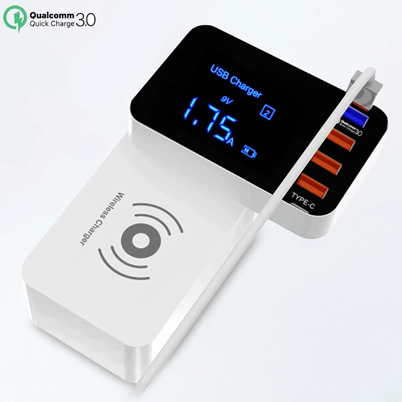 QI Беспроводное зарядное устройство Quick Charge 3 0 Smart USB Type C концентратор светодиодный