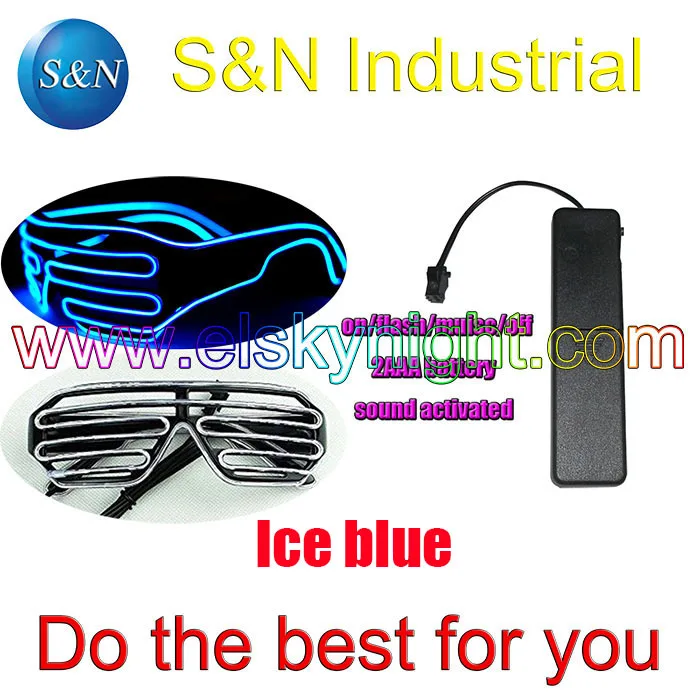 Ко! Лед синий EL провод светящаяся вспышка затвора светодиодные очки + батарейный
