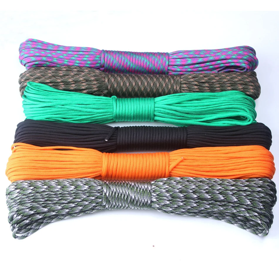 Фото Палатка Paracord 550, 250 цветов, ветряная веревка типа III, 7 дюймов, 100 футов, 50 футов, парашютный шнур, Открытый походный набор для выживания, оптовая... №2