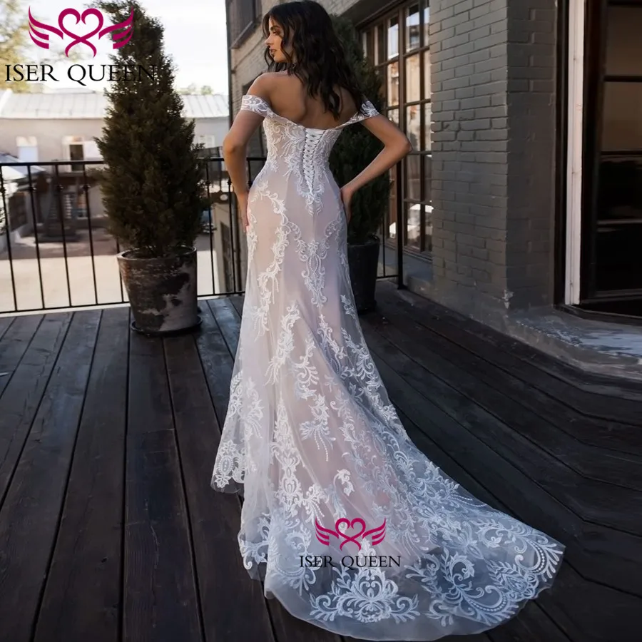 

Cap Sleeve Delicate Embroidery Lace up Bridal Dresses French Style Chapel Train Mermaid Wedding Dress Vintage w0524