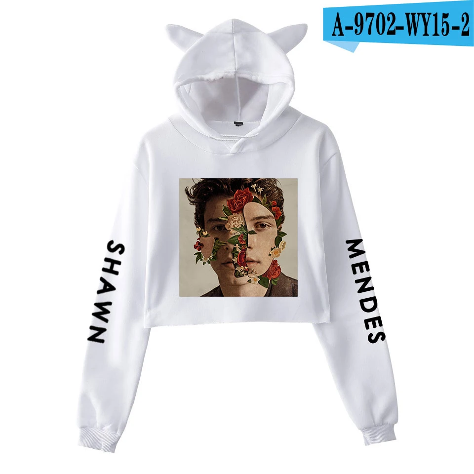 Shawn Mendes толстовки с длинным рукавом укороченный топ Kawaii Женская одежда для девочек топы толстовки повседневные Harajuku Kpop размера плюс 2XL - Цвет: White