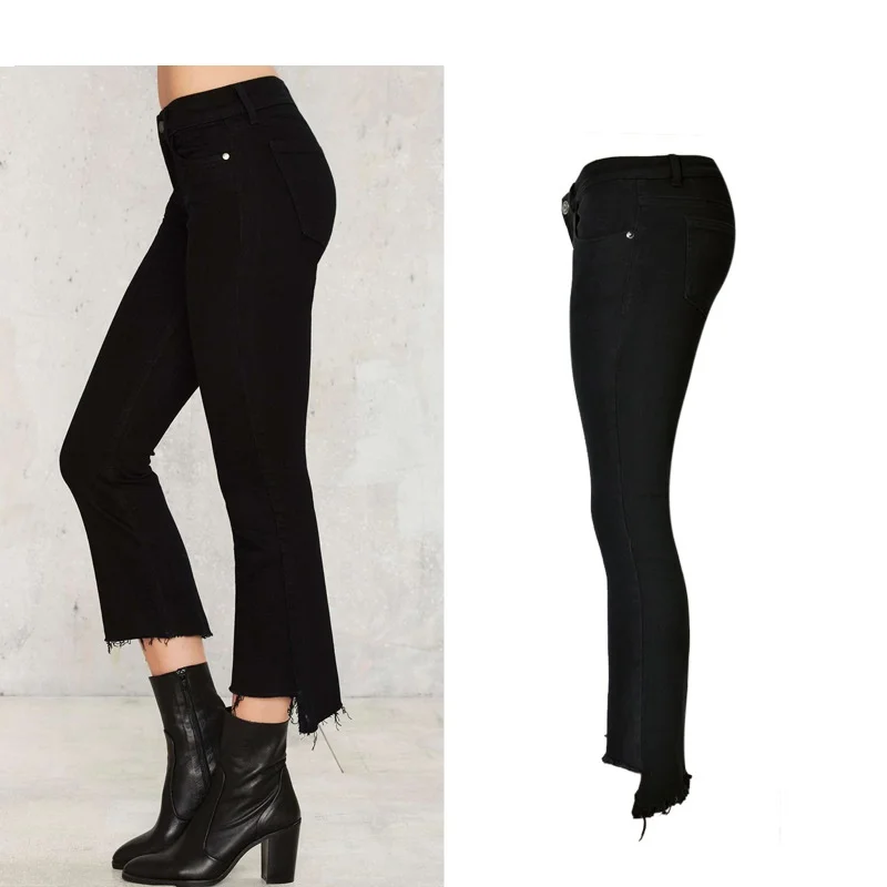 Uwback 2017 New Brand Skinny Jeans Woman Strench Bottom Ankle-Length Flare Pants Tassel Femme Plus Size 2XL CBB306 |