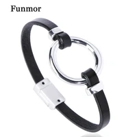 funmor classic leather bracelet round alloy shape hand jewelry women men daily t shirt coat decoration accessories best gifts