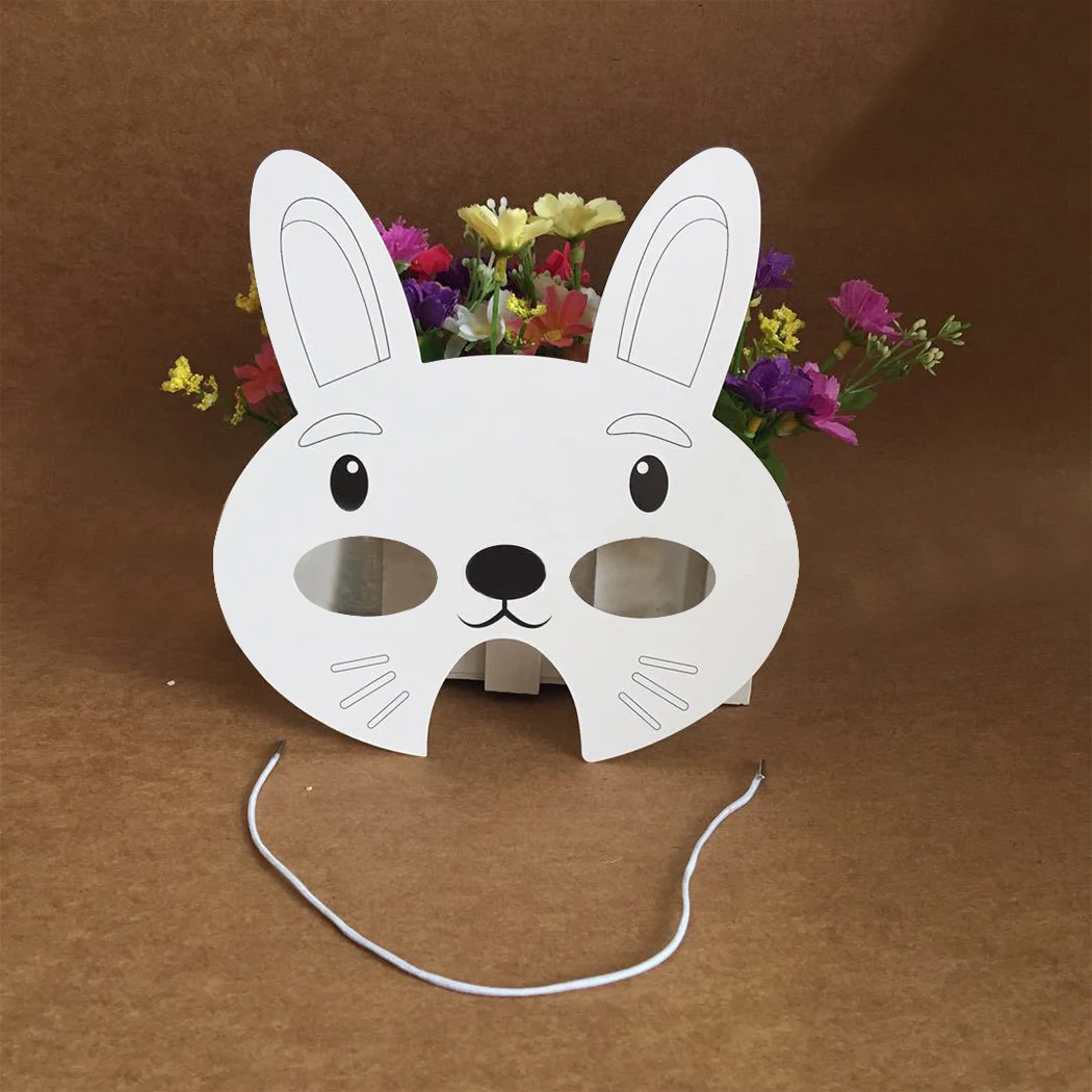 8 шт. вечерние маска Творческий мультфильм Животные DIY пустой живописи белая