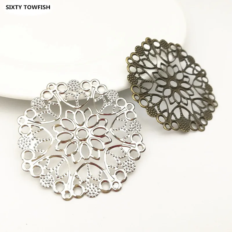 Фото 10 Pieces/lot 35/48mm 3 Colors Metal Filigree Circle Flower Slice Charms base Setting Jewelry DIY Components Findings №4