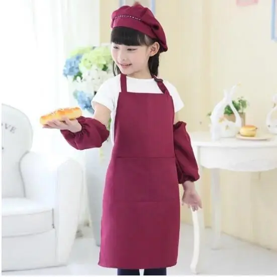 Winered Детский фартук, детский рукав, шляпа, карман для детского сада, кухни, для выпечки, живопись, для приготовления пищи, напитков, еды, Enfant Tablier Delantal, логотип, принт - Цвет: Winered