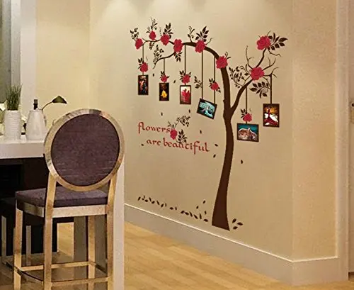 Съемный и модный простой стиль Safflower Рамка Дерево гостиная спальня ПВХ наклейки