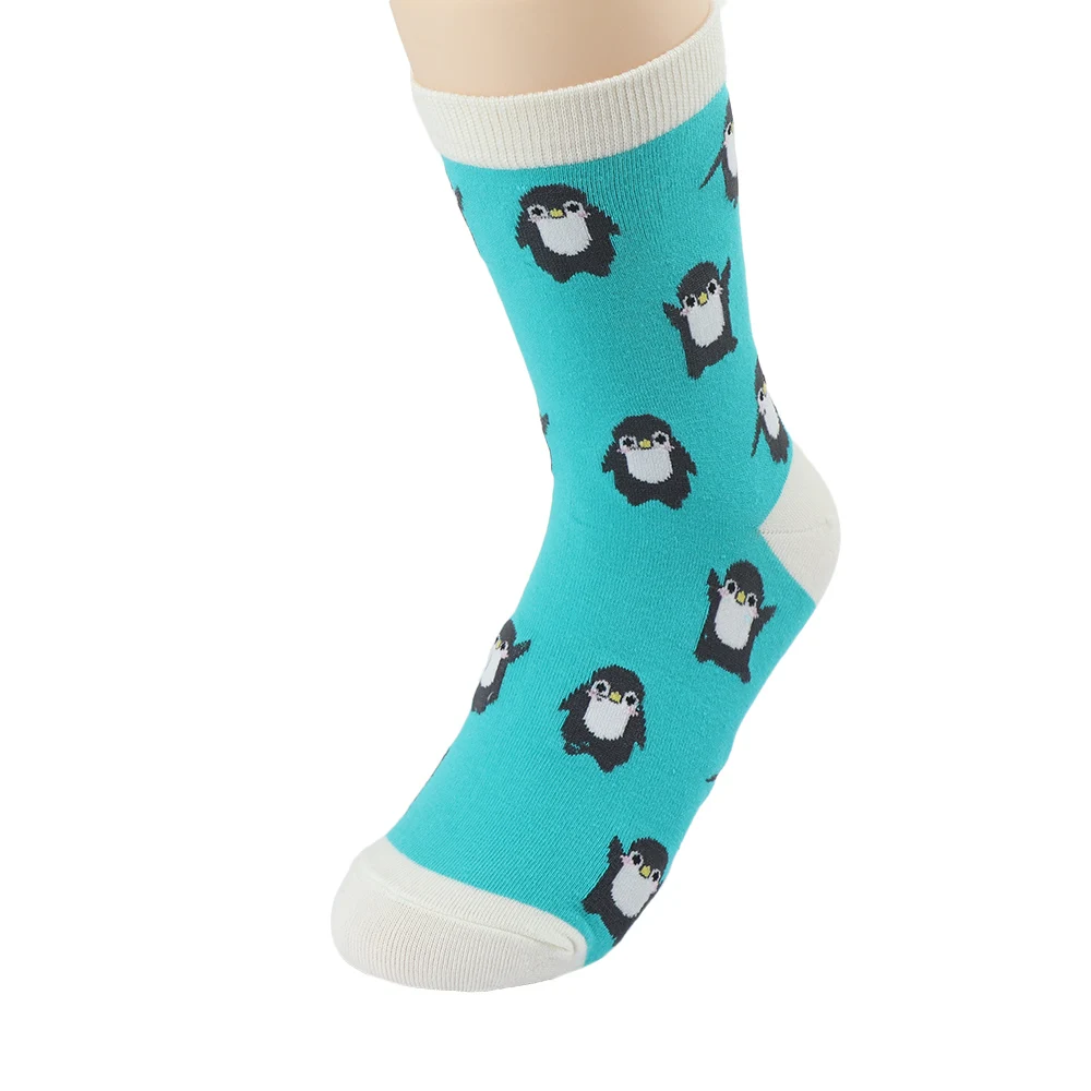 blue Носки с героями мультфильмов, Пингвин, животные, для женщин, Harajuku, в полоску, выше лодыжки, удобные, хлопковые, забавные, короткие, теплые, женские, теплые носки - Цвет: blue