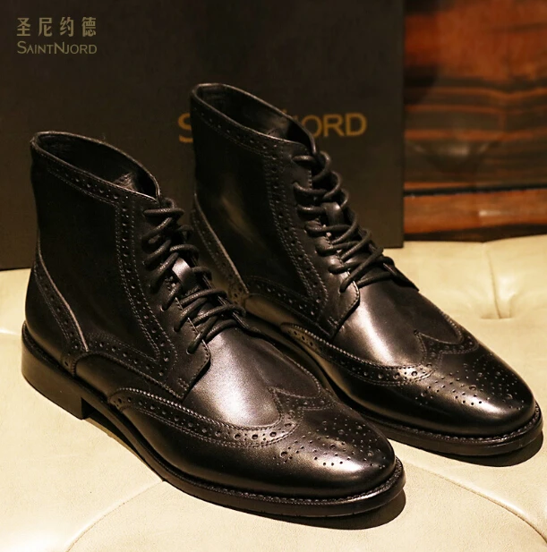 Осенне зимние мужские модные ботильоны в европейском стиле черные/коричневые