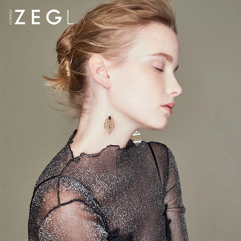 Женские серьги с кисточками ZEGL простые листьями металлические ювелирные изделия