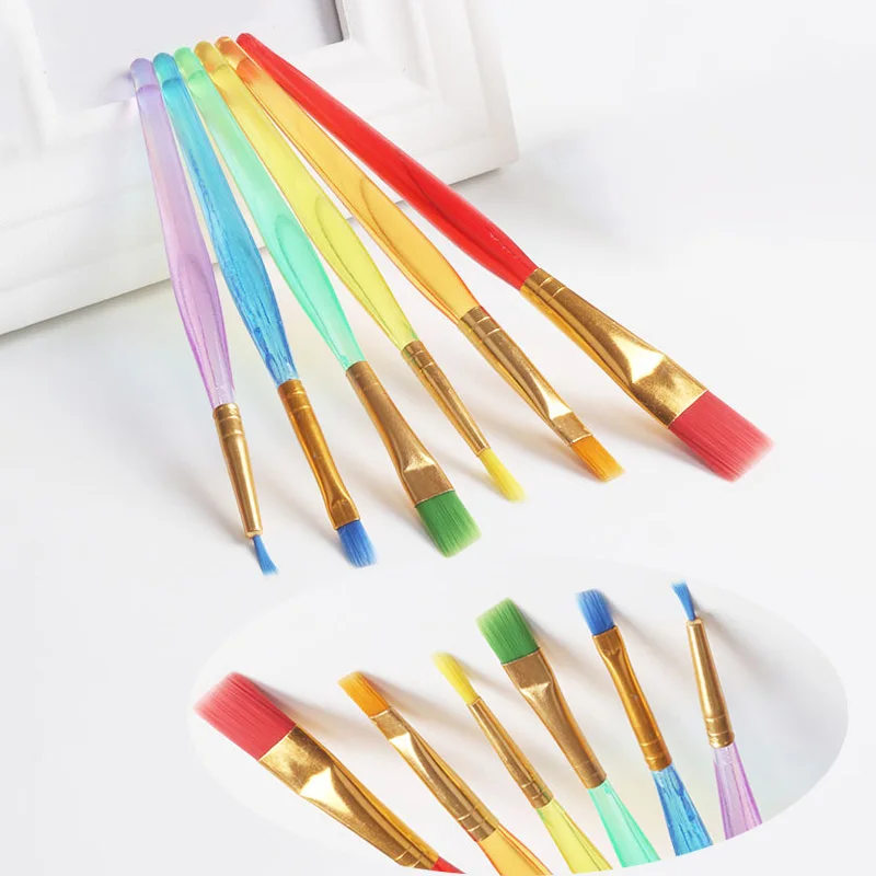 

Colorful Nylon Hair Paint Brush Set Artist Watercolor Oil Brush For children Student Stationary Painting Brush Supplies 6pcs