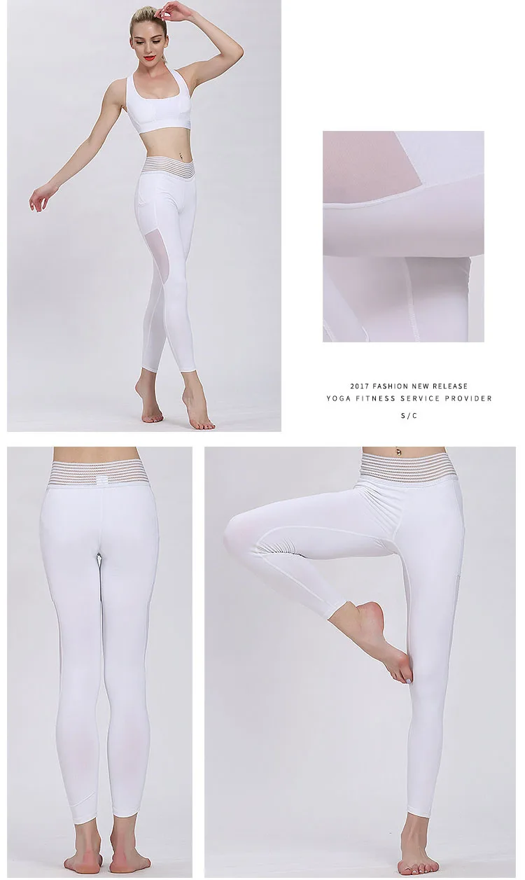 Sexy Mesh Patchwork Yoga Pants Fitness Sports Leggings Capri Women Workout Slim Running Tights Gym Leggins Sport Clothing | Спорт и