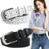 2019hot new fashion real cow leather women belt for jean ladies hollow out belt straps girls fashion accessories black waistband