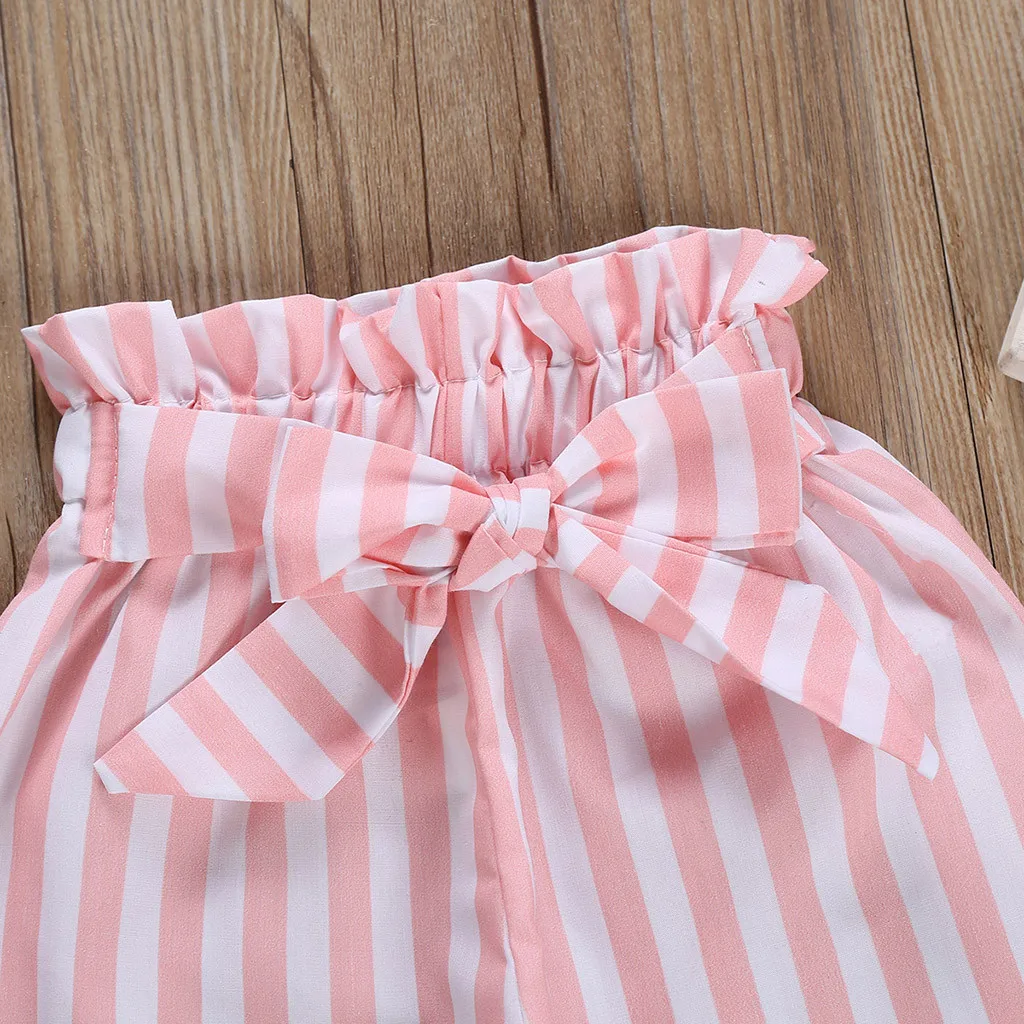 Newborn Kids Baby Girls Outfits Off Shoulder Romper Jumpsuit+Stripe Pants Set |