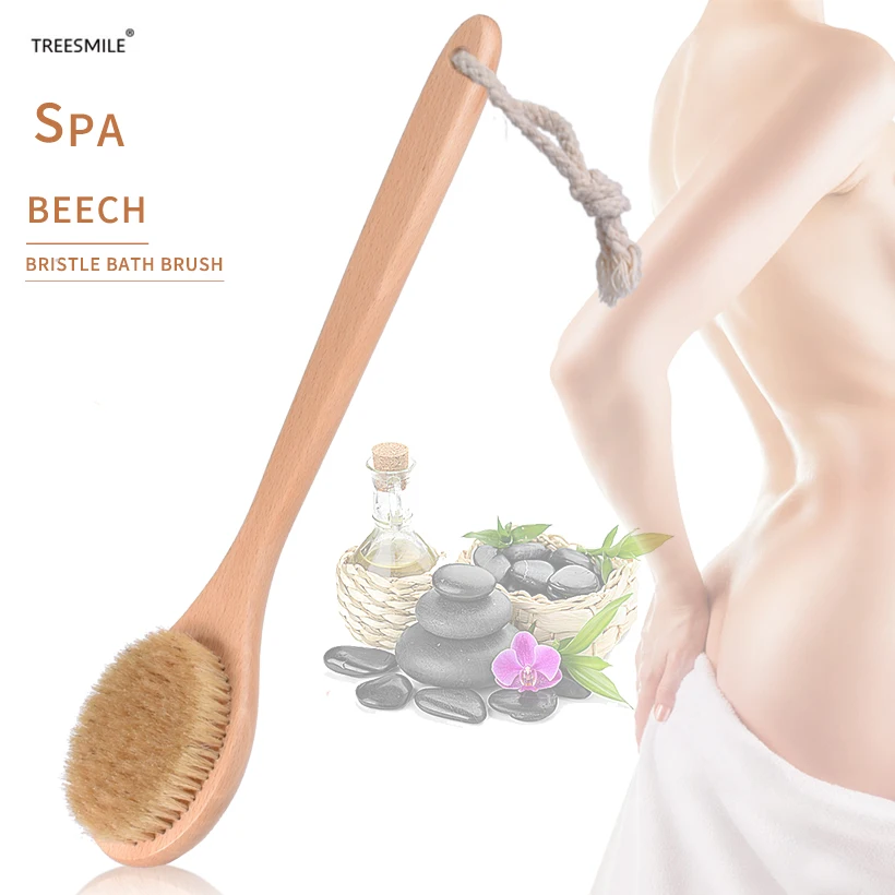 

TREESMILE Exfoliating Natural Bristle Bath Brush Wooden Massage Body Bath Brushes Promote Blood Circulation Body Brush D30