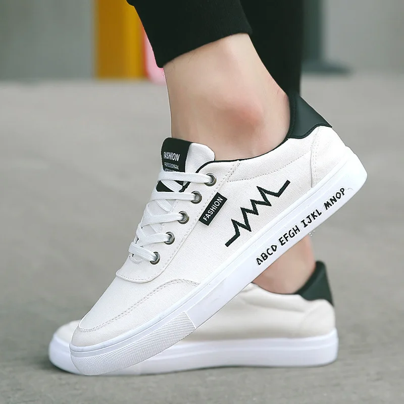 Canvas Shoes Men's Sneakers Lace Up Flat Casual White Male Spring Autumn Skateboard QET673 | Обувь