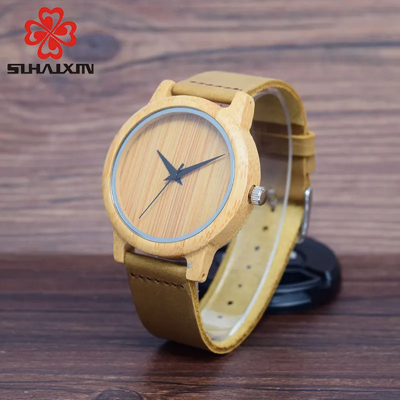 SIHAIXIN Bamboo Wood Casual Watches Women Wooden Clock For Men Genuine Leather Band Luxury Fashion Quartz Wristwatch Male Dress | Наручные