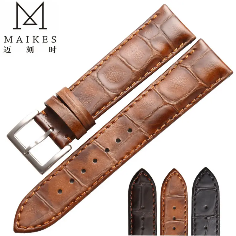 

MAIKES New Arrival Genuine Leather watch men strap 18mm 19mm 20mm 22mm For High Quality Watch Band women