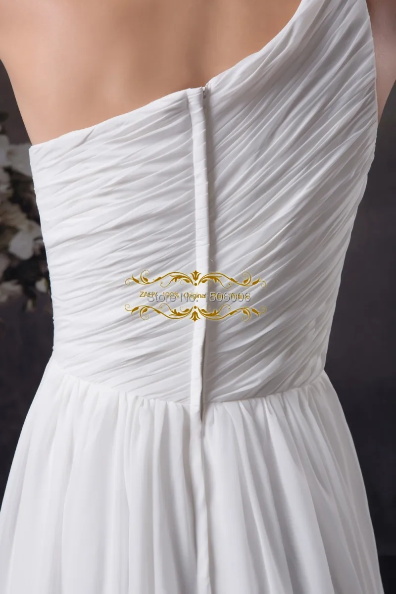 

Hot Sale One-shoulder Ruched Bridal Gown 2016 New A-Line Sleeveless Chiffon Court Train Wedding Dress Scalloped Vestido De Noiva