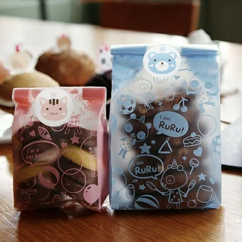 100 шт. розовый + синий микс Цвет пластиковые пакеты для печенья с Бесплатная