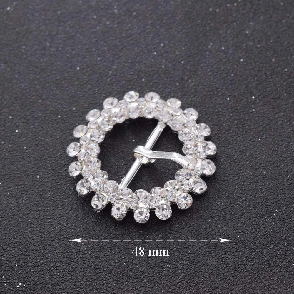 

Hot sale 2pcs Round belt buckles with rhinestones Pin buckles head for belts crystal appliques for garment accessories