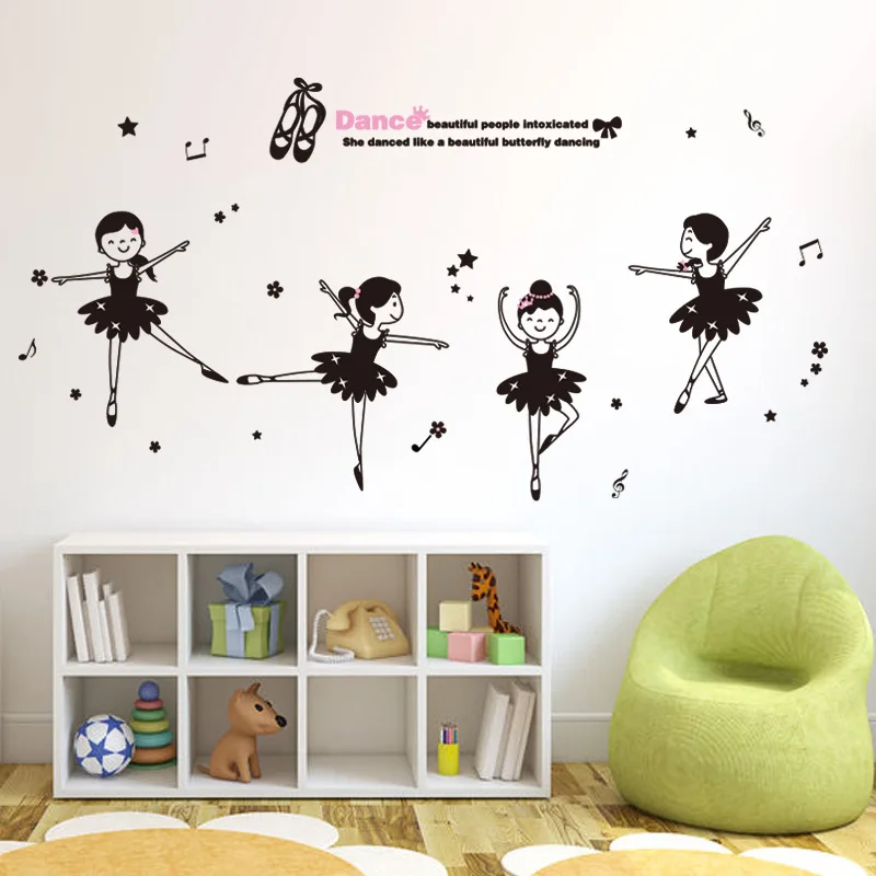 Черная балетная танцевальная девушка Настенная Наклейка для детей девочек