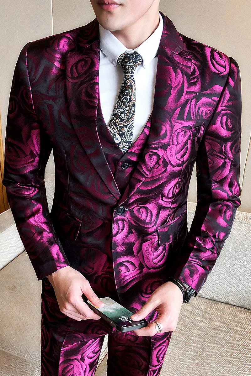 Свадебные костюмы для мужчин фирменный дизайн смокинг с розовыми цветами