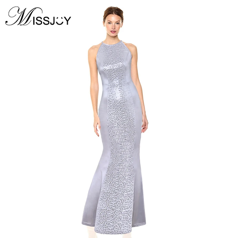 Серебристое платье с блестками MISSJOY Бандажное сексуальное женское элегантное