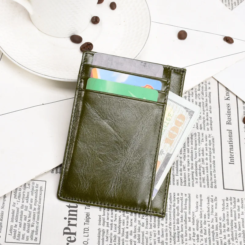 Тонкий кошелек для карт из натуральной кожи RFID Блокировка ID держатель кредитных