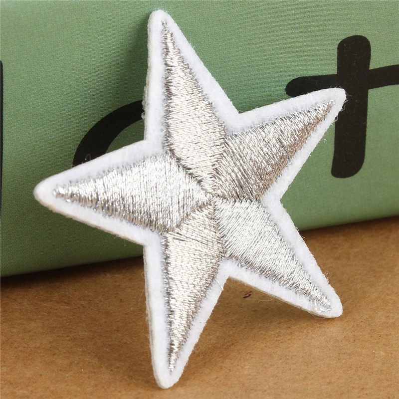 Hot Sale 10pcs/Set 4*3.8cm Mini Silver Metallic Iron 5 Star Embroidered Applique Ironing Clothes Patch Decoration | Дом и сад