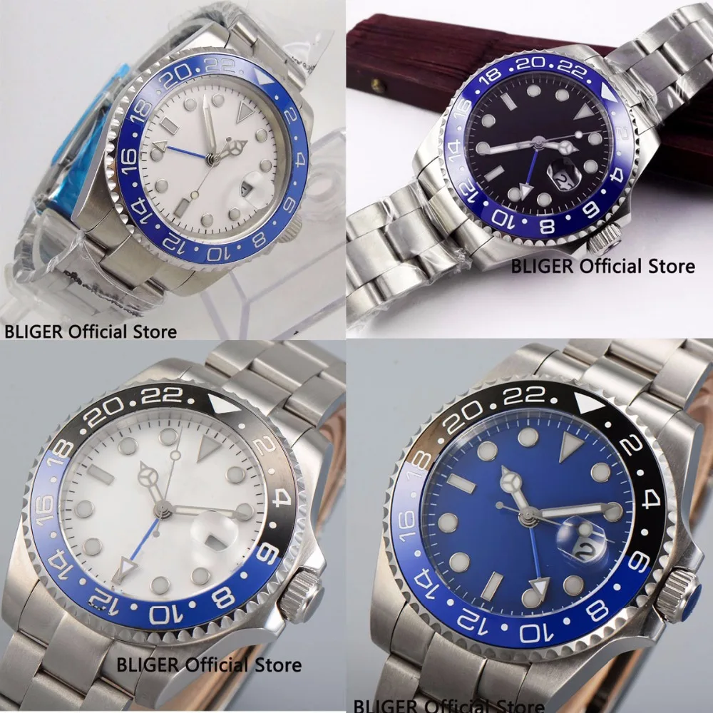 

4 Models Nologo 40MM Sterile Dial Ceramic Bezel GMT Function Automatic Movement Men's Watch Mental Strap Date Window