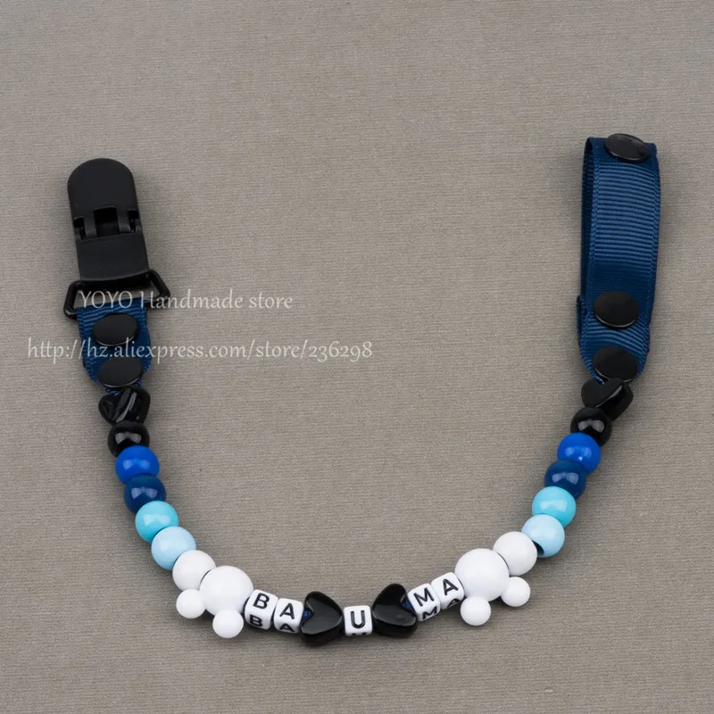 

Any name Hand made black and white smart Funny beads dummy clip dummy holder pacifier clips soother chain for baby