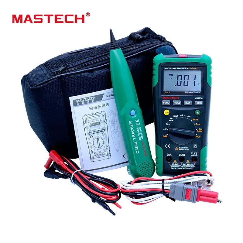 

MASTECH MS8236 Digital Multimeter Netwoek Cable Tester Net Cable Tracker Tone Telephone line Check Non-contact Voltage Detect