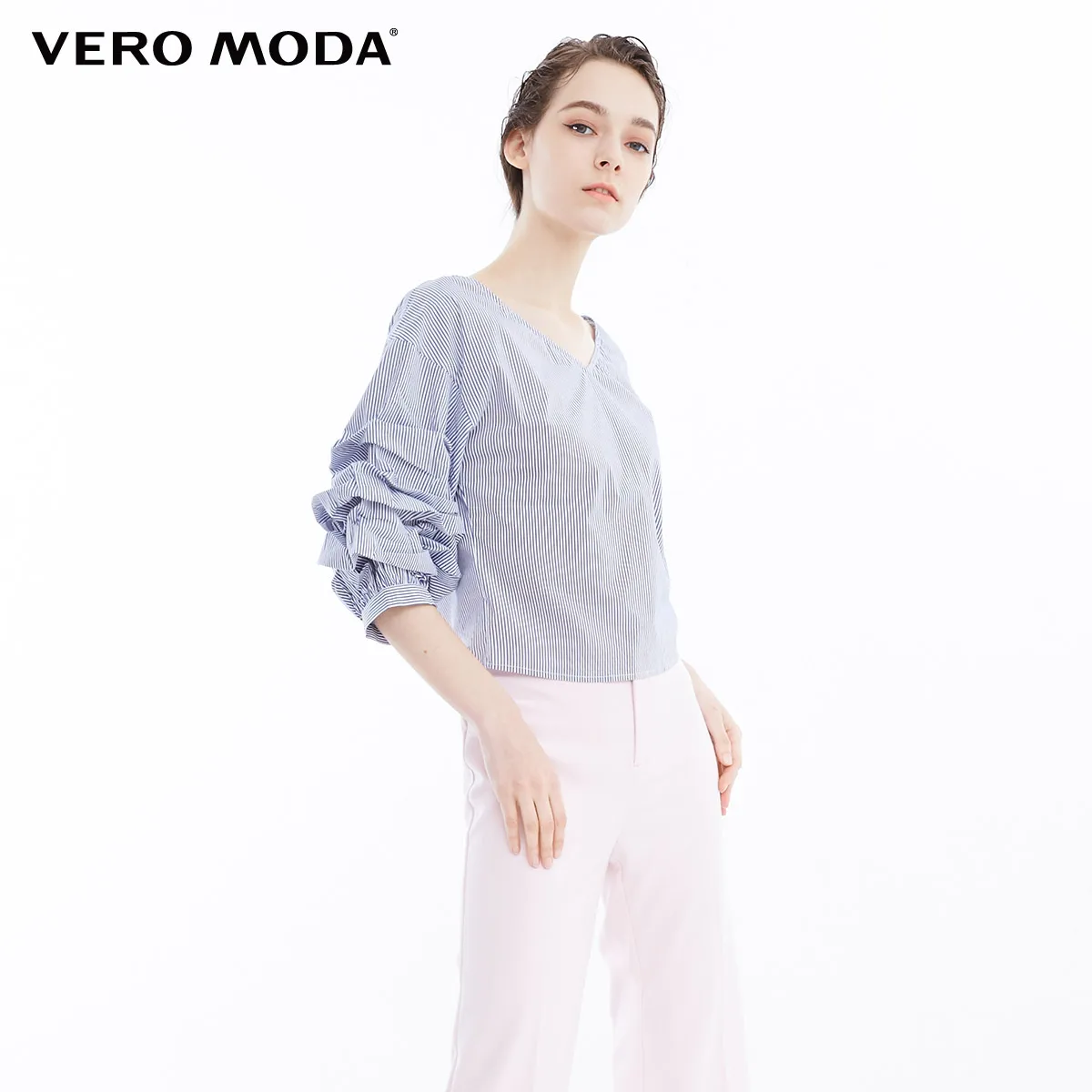 О товаре 2019 Для женщин на весну лето в полоску V Рубашка с вырезом | 31826X514|