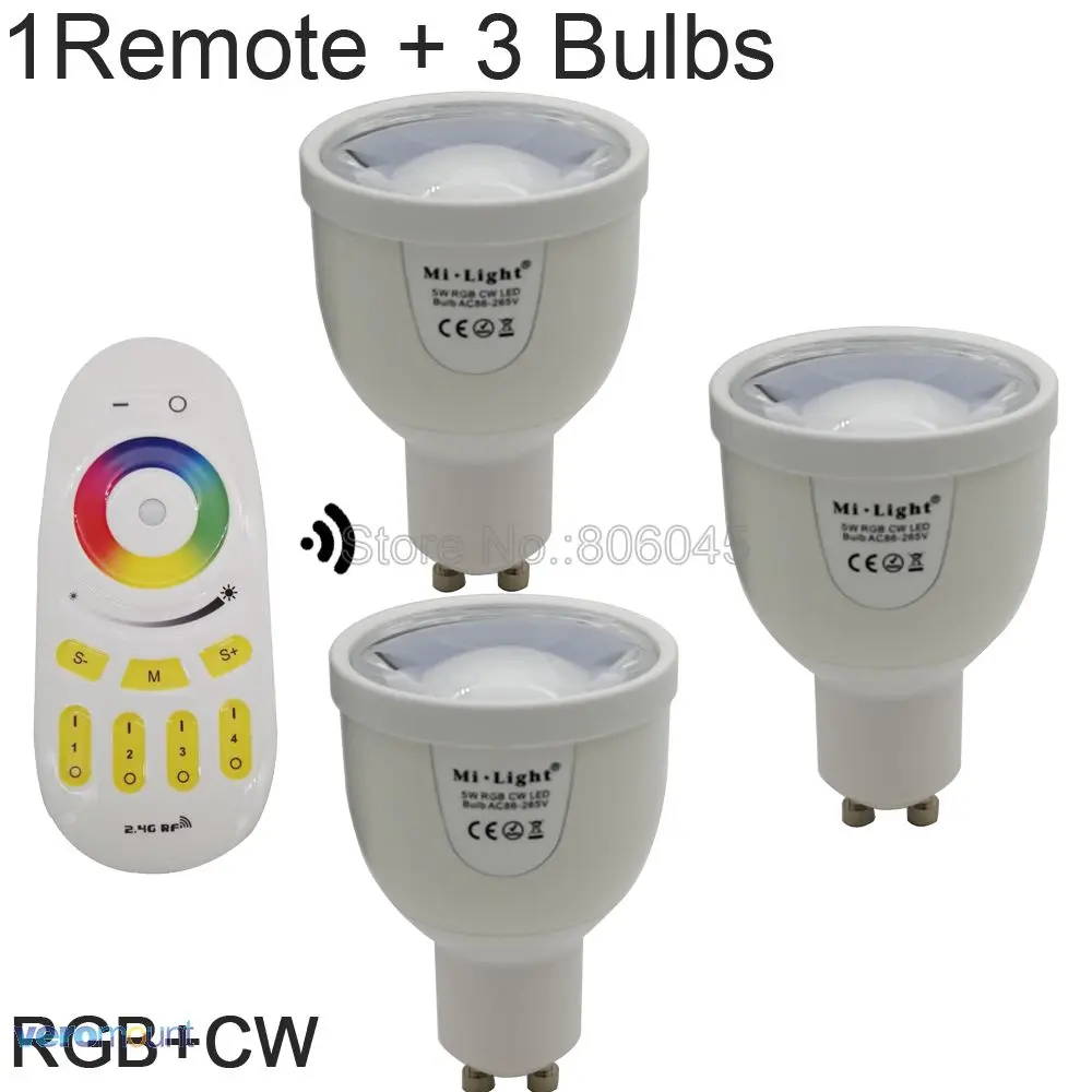 1Remote 3Bulb CW AC86-260V 2,4G GU10 5W RGBCW или RGBWW WiFi Светодиодный точечный светильник Milight FUT018 2,4G беспроводной пульт дистанционного управления/управление через WiFi - Испускаемый цвет: 1Remote 3Bulb CW