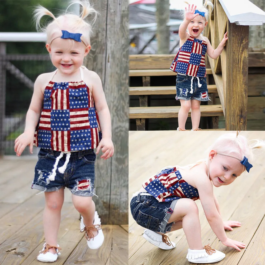 Одежда для детей ясельного возраста 4 июля футболка в полоску со звездным принтом