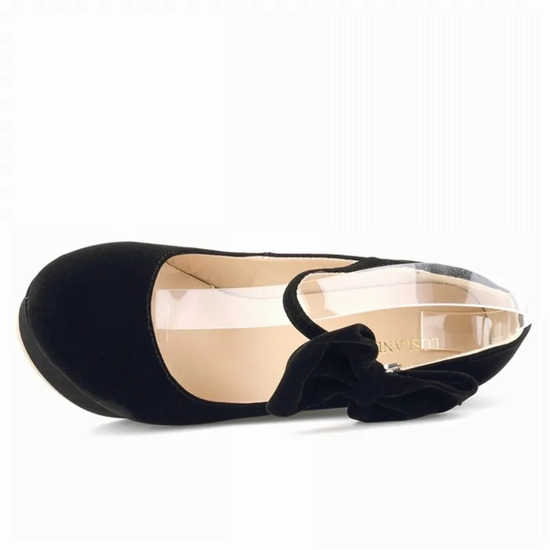 Женские пикантные замшевые туфли на высоком каблуке 14 см с бантом обувь танкетке