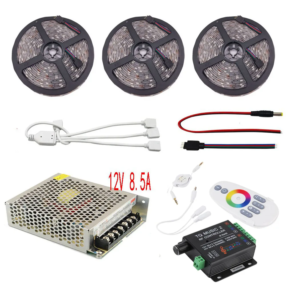 5050 SMD RGB набор светодиодных лент 5 м 20 DC12V 30led/M светодиодный гибкий свет + TQ Music2 RF