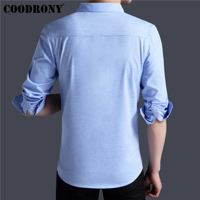 COODRONY мужская хлопковая рубашка с длинным рукавом приталенная деловая