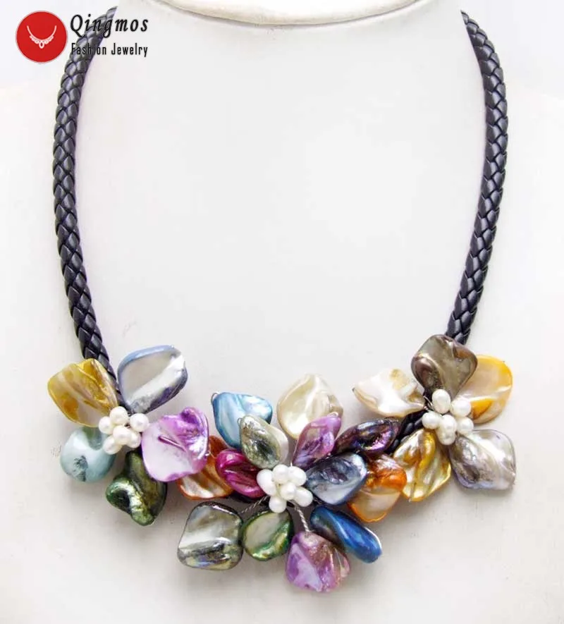 

Qingmos Trendy Shell Flower Pendant Necklace for Women with 3 Piece Red Shell Flower Chokers Necklace Fine Jewelry 18'' Nec6364