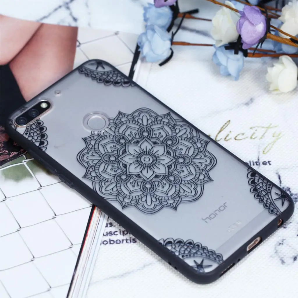Cover Huawei Honor 7C Case On 5.99&quot 3D Relief Pink Flower TPU + PC Back For Y7 Prime 2018 Women |