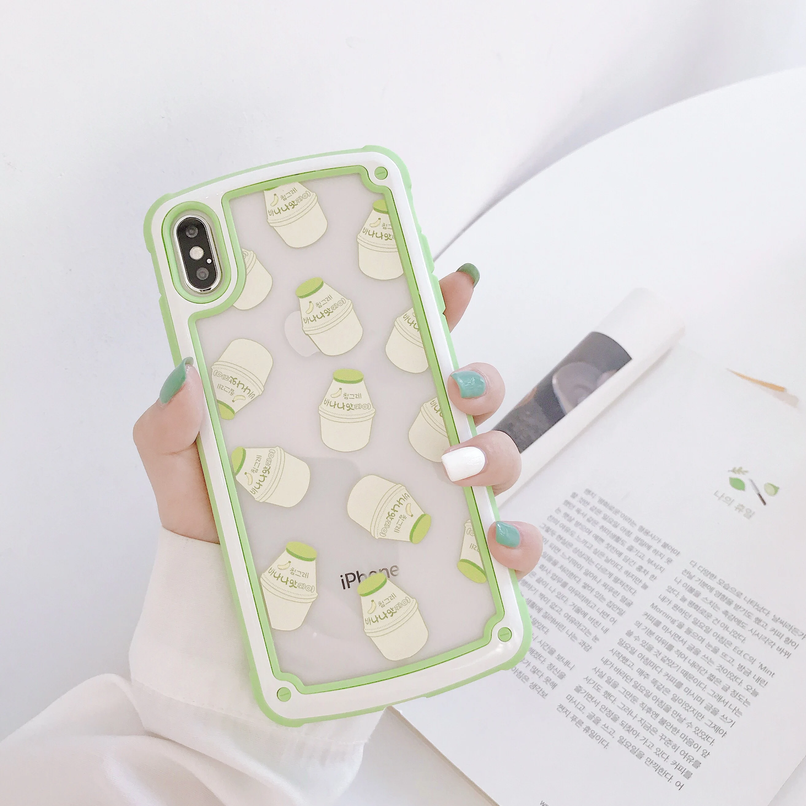 Case For iPhone Xr X Xs Max Cover Korean Lovely Banana Milk Transparent Shockproof Hybrid Cases 8 7 Plus 6S | Мобильные телефоны и