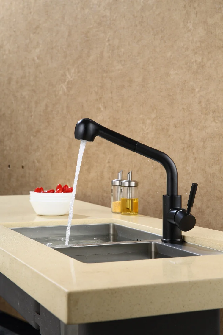 Выдвижной Смеситель для кухни черный кран с одним отверстием крепление на