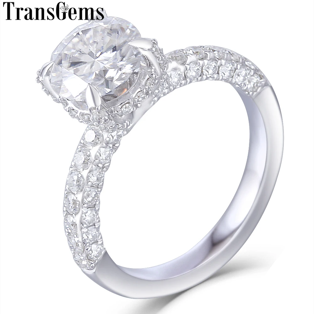 Transgems 14 к белого золота основной 1.5ct 7,5 мм F цвет Муассанит под обручальное кольцо с камнем для женщин с Половина Вечность Группа