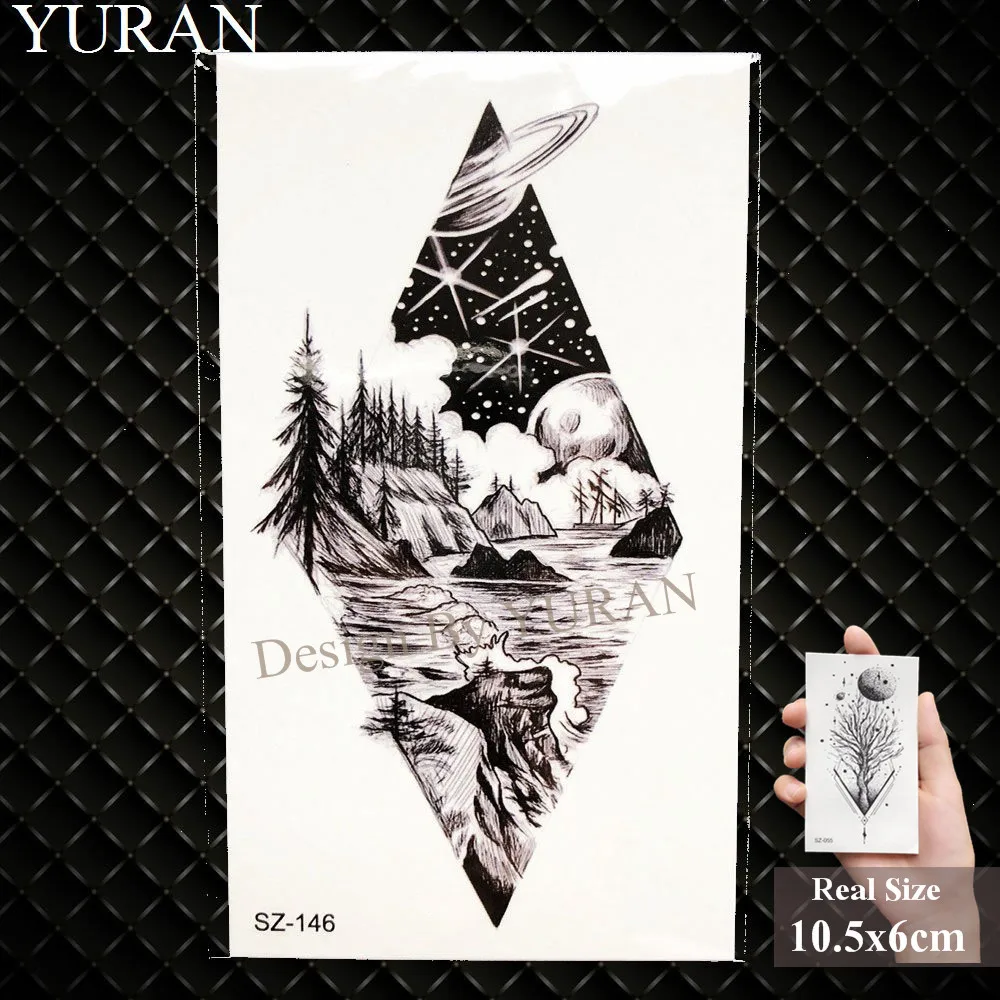 YURAN Diamond Timber Black Mountain Fox временная татуировка мужской стикер тело луна
