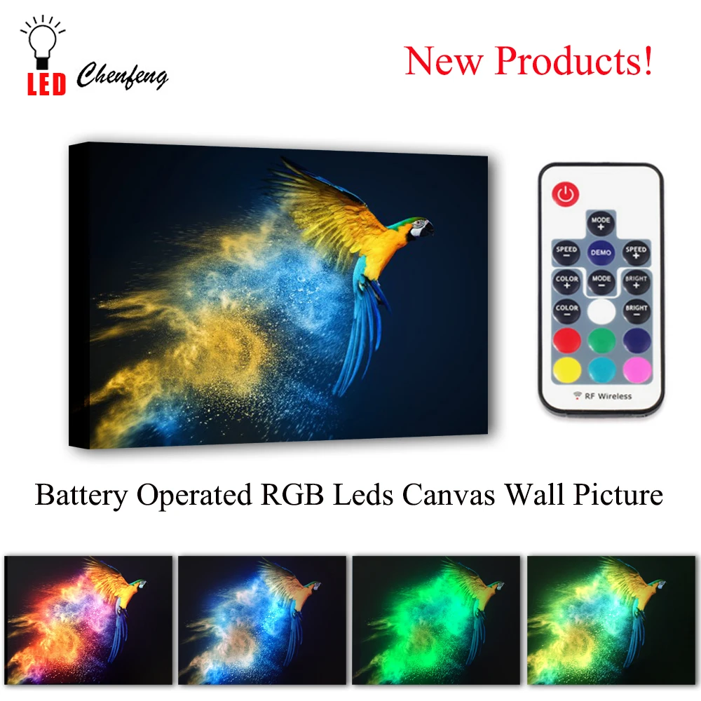 RGB светодиоды холст настенные декоративные летающие Красочные попугай фотографии птиц Печать на холсте с подсветкой картина освещенная подарок для детей