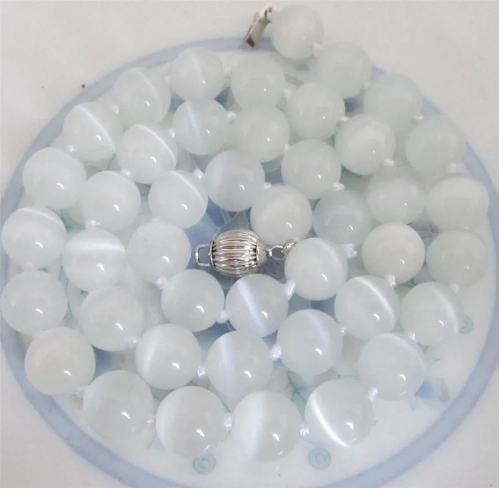 

Natural 8mm White Opal Round Beads Gems Pendant Necklace 18 "AAA