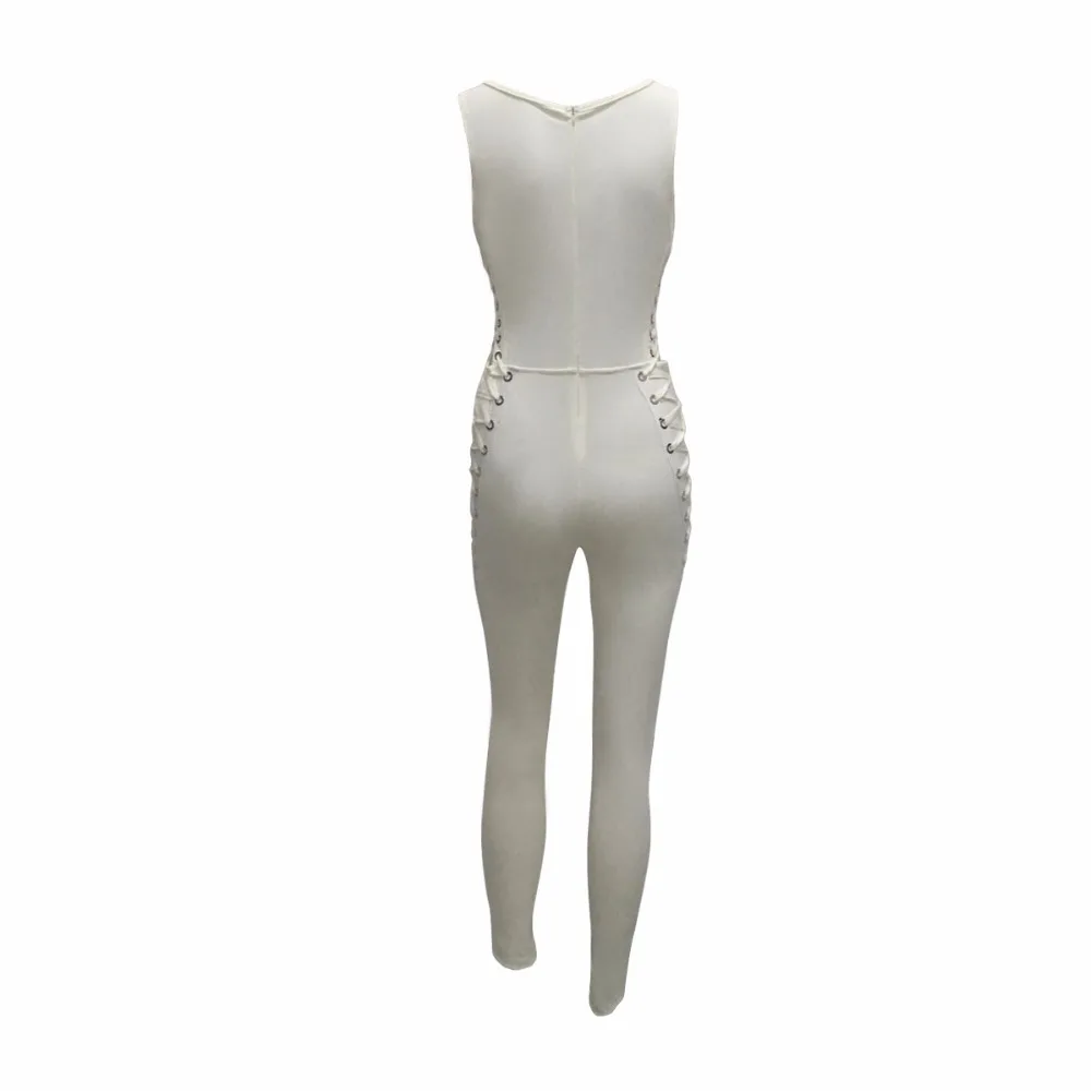 Для женщин утягивающий комбинезон 2019 рукавов Bodycon длинные брюки белый черный